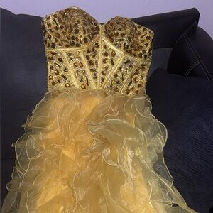 Cinderella Gold Embellished Prom Dress